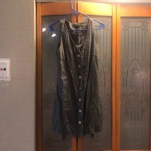 A olive button down short linen dress